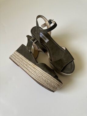 Steve Madden Kianna Suede Platform Espadrille Sandals Amkle Strap|Dark Olive ~8